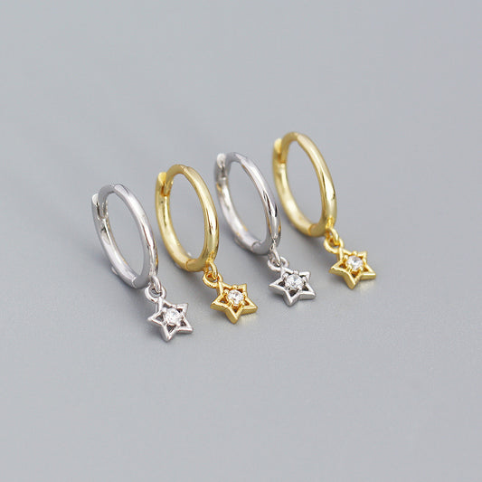 925 Sterling Silver Small Star Hoop Earrings