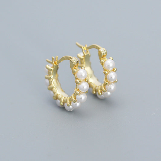 925 Sterling Silver Pearl Hoop Earrings