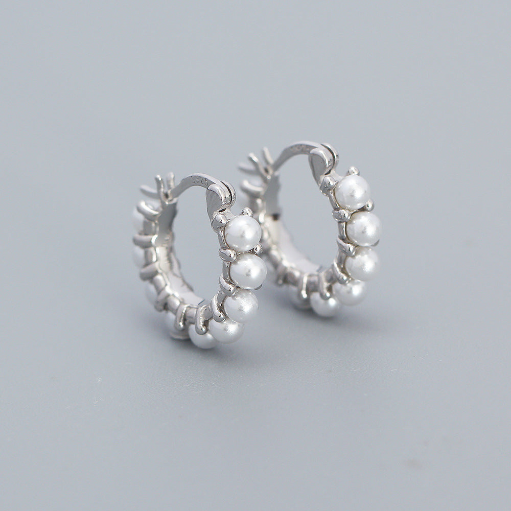 925 Sterling Silver Pearl Hoop Earrings