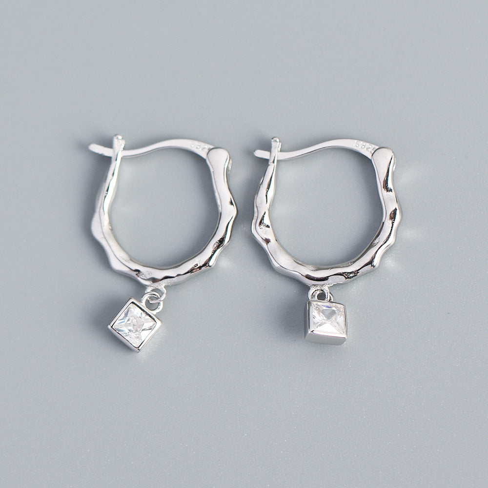 925 Sterling Silver Small Hoop with Square Zircon Earring