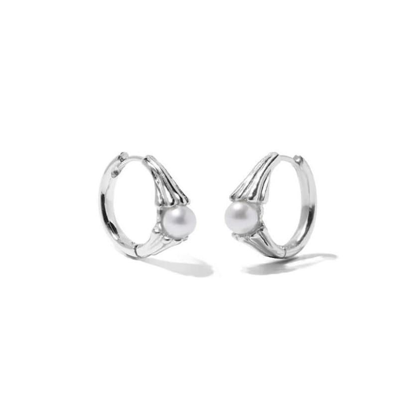 925 Sterling Silver Freshwater Pearl Hoop Earrings