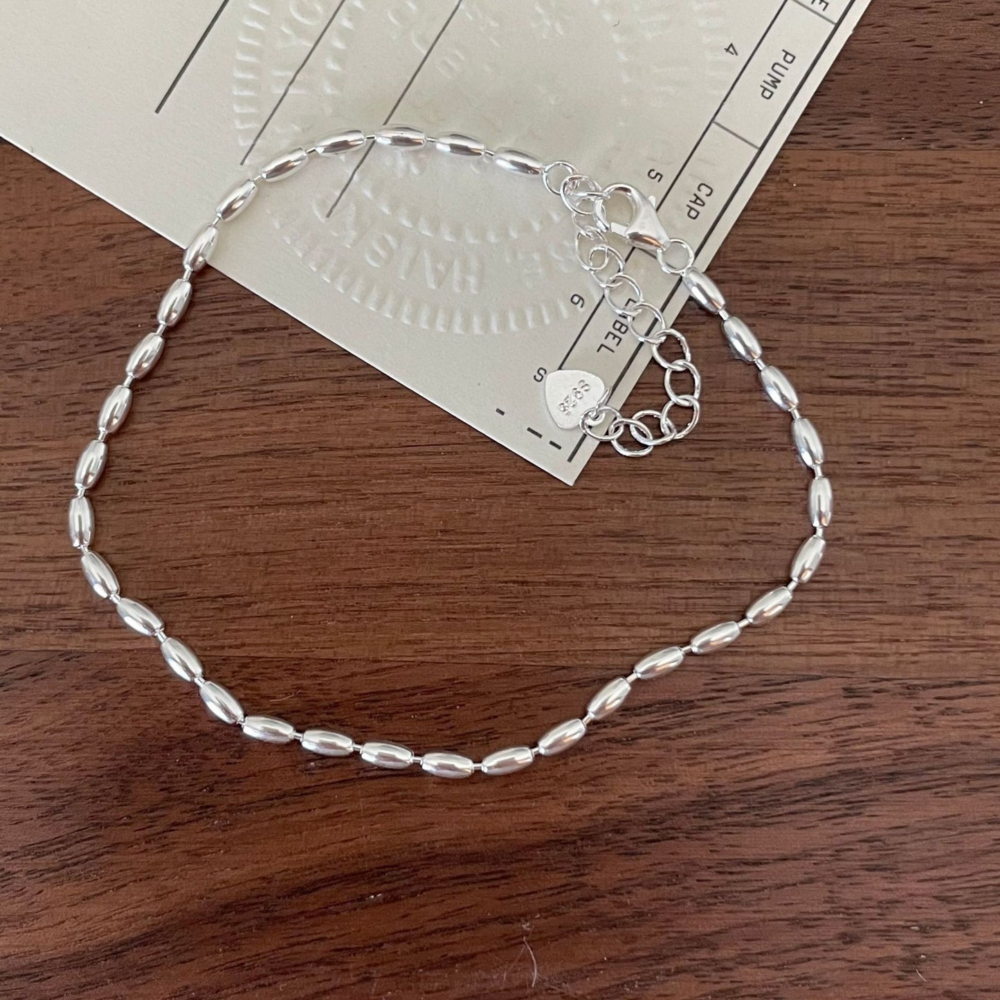 925 Sterling Silver Oval Rice Bead Chain Bracelet Bangle For Women Ladies Girls