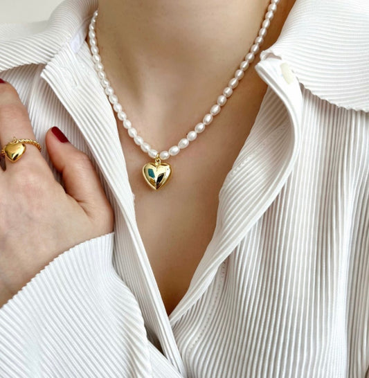 925 Sterling Silver Freshwater Pearl Heart Pendant Necklace