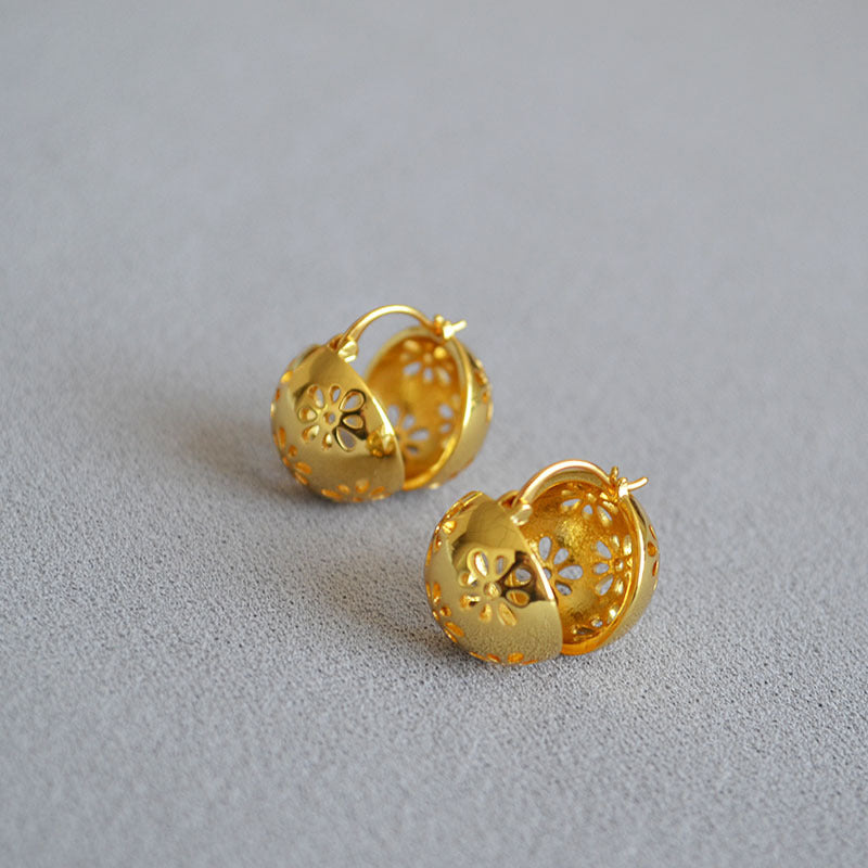 Brass Flower Hollow Earrings