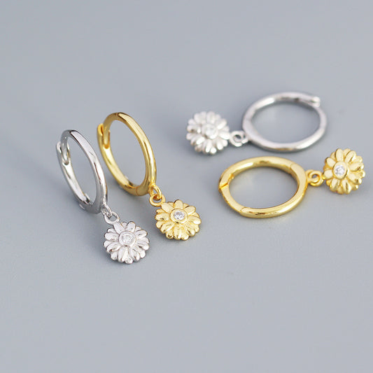 925 Sterling Silver Small Flower Hoop Earrings