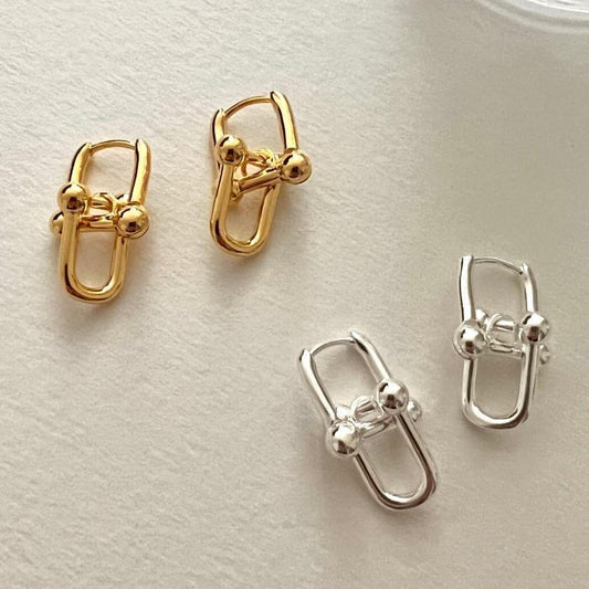 925 Sterling Silver U Shape Pin Earrings U Shaped Pinball Linked Drop Earrings