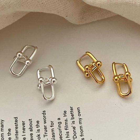 925 Sterling Silver U Shape Pin Earrings U Shaped Pinball Linked Drop Earrings