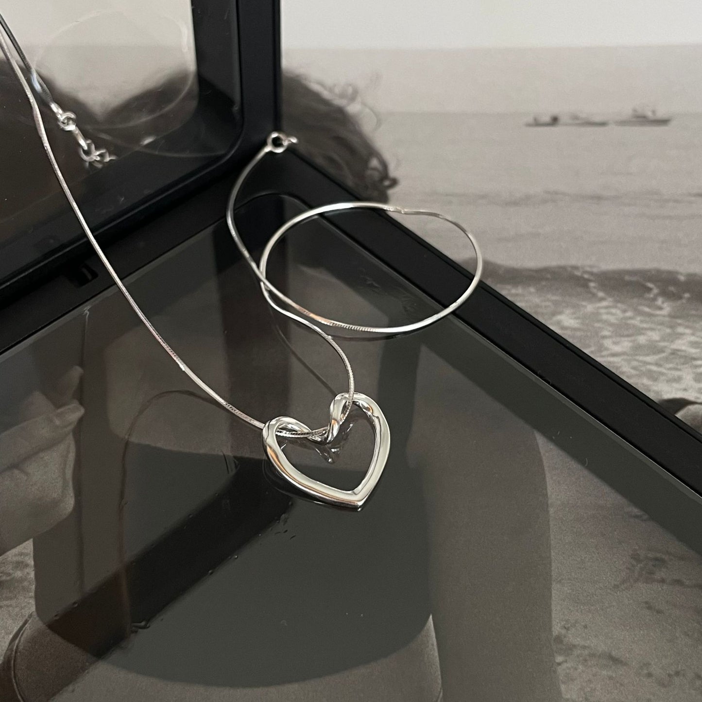 925 Sterling Silver Slim Heart Pendant Necklace