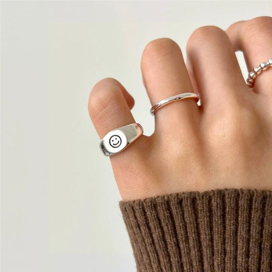 925 Sterling Silver Smiley Face Ring